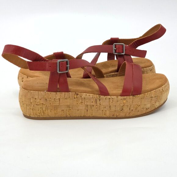 Lucky Brand Jacobean Platform Leather Sandals Womens Size 8.5 Boho Summer Granny - Picture 1 of 11
